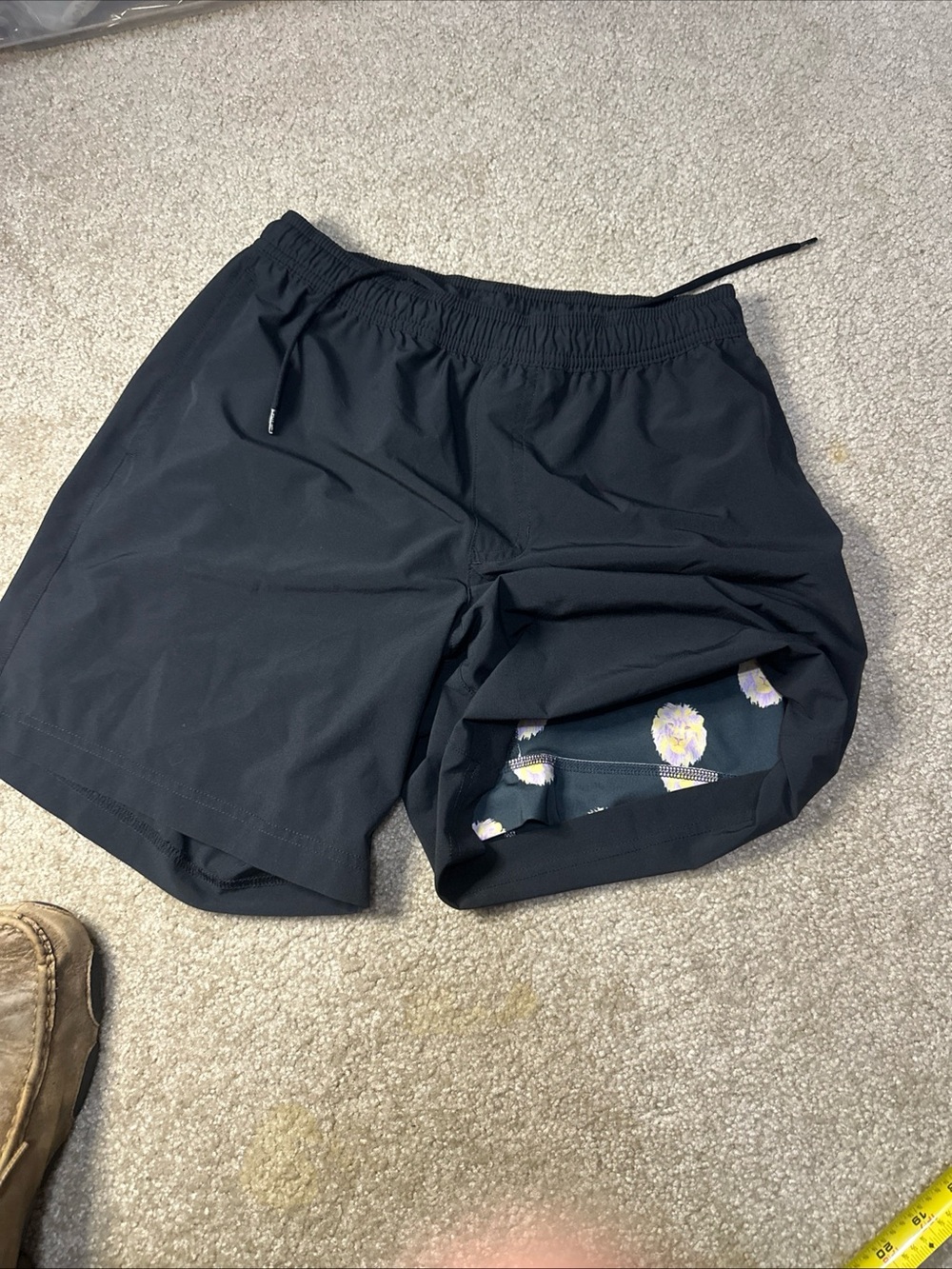 Chubbies Black Athletic Shorts with Purple and Gold Lion head Liner